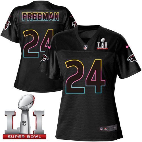 Nike Falcons #24 Devonta Freeman Black Super Bowl LI 51 Women's NFL Fashion Game Jersey - Click Image to Close